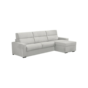 Divano letto con penisola Pusiano, Sofà angolare trasformabile per salotto, imbottito, sfoderabile, 100% Made in Italy, 280x160 h100 cm, Grigio chiaro