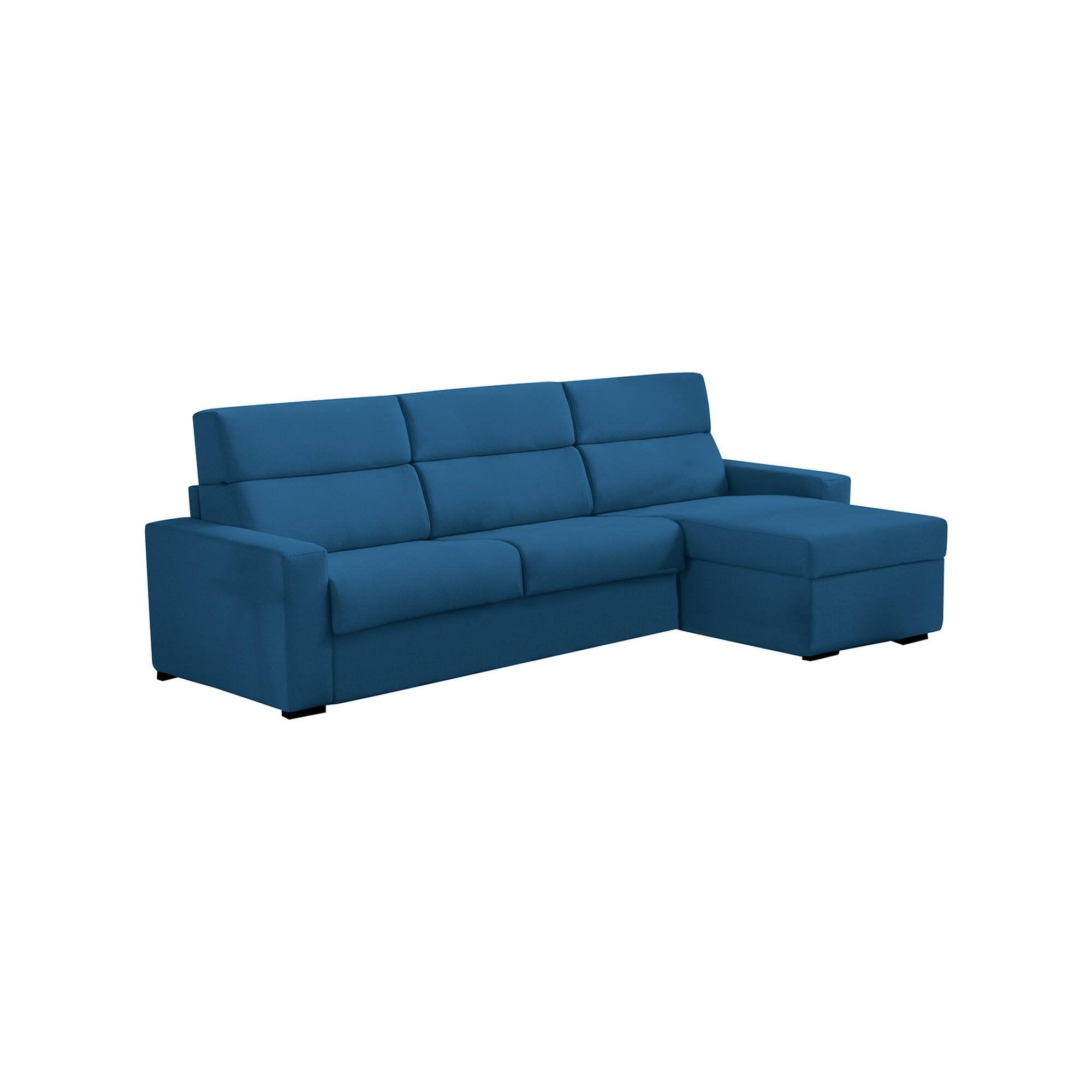 Divano letto con penisola Celleno, Sofà angolare trasformabile per salotto, imbottito, sfoderabile, Qualità 100% Made in Italy, 280x160 h100 cm, Blu
