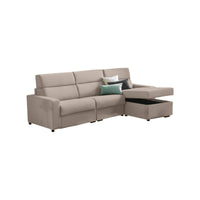 Divano letto con penisola Celleno, Sofà angolare trasformabile per salotto, imbottito, sfoderabile, 100% Made in Italy, 280x160 h100 cm, Tortora