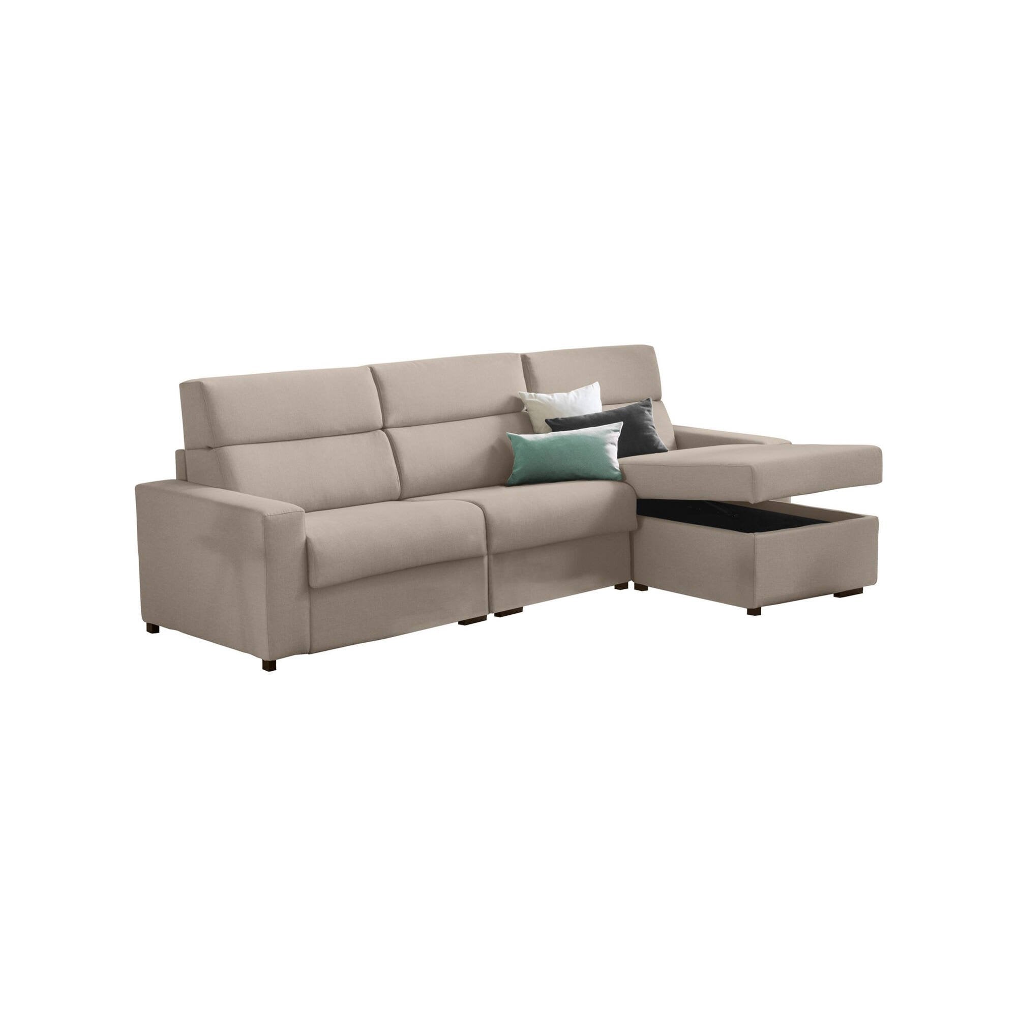 Divano letto con penisola Celleno, Sofà angolare trasformabile per salotto, imbottito, sfoderabile, 100% Made in Italy, 280x160 h100 cm, Tortora