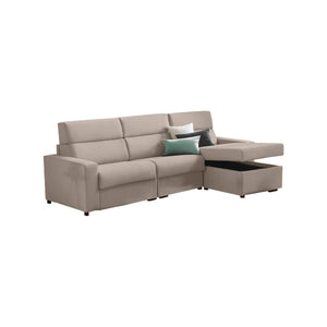 Divano letto con penisola Celleno, Sofà angolare trasformabile per salotto, imbottito, sfoderabile, 100% Made in Italy, 280x160 h100 cm, Tortora