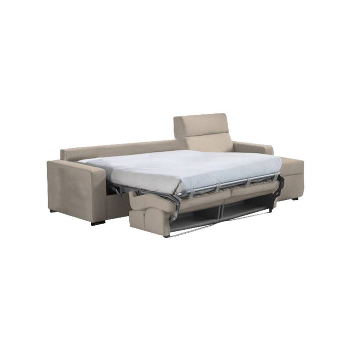 Divano letto con penisola Celleno, Sofà angolare trasformabile per salotto, imbottito, sfoderabile, 100% Made in Italy, 280x160 h100 cm, Tortora