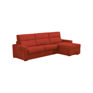 Divano letto con penisola Celleno, Sofà angolare trasformabile per salotto, imbottito, sfoderabile, 100% Made in Italy, 280x160 h100 cm, Arancione