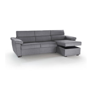 Divano letto con penisola Priverno, Sofà angolare trasformabile per salotto, imbottito, sfoderabile, 100% Made in Italy, 285x160 h100 cm, Grigio