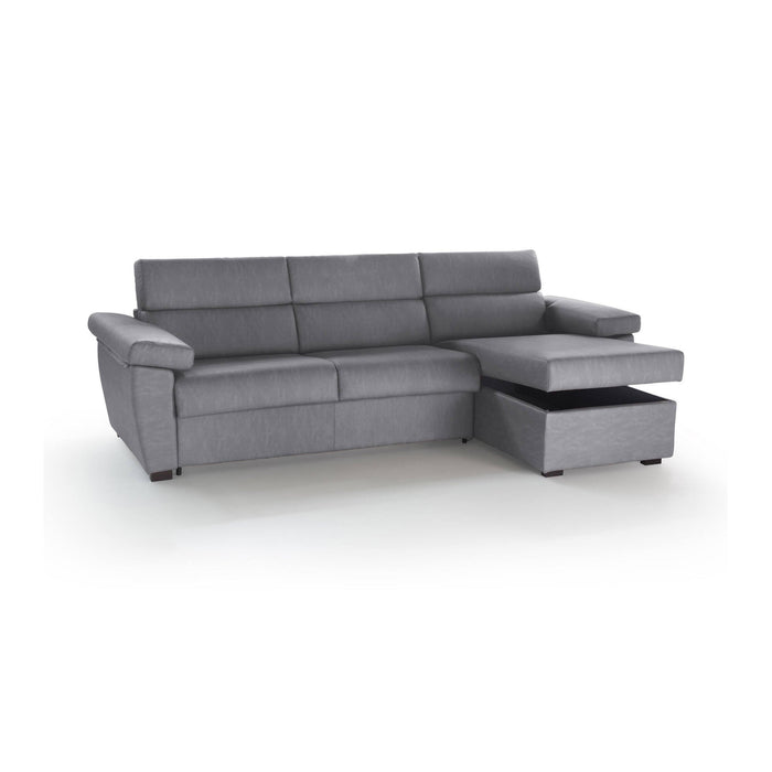 Divano letto con penisola Priverno, Sofà angolare trasformabile per salotto, imbottito, sfoderabile, 100% Made in Italy, 285x160 h100 cm, Grigio