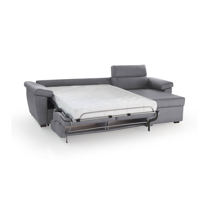 Divano letto con penisola Priverno, Sofà angolare trasformabile per salotto, imbottito, sfoderabile, 100% Made in Italy, 285x160 h100 cm, Grigio
