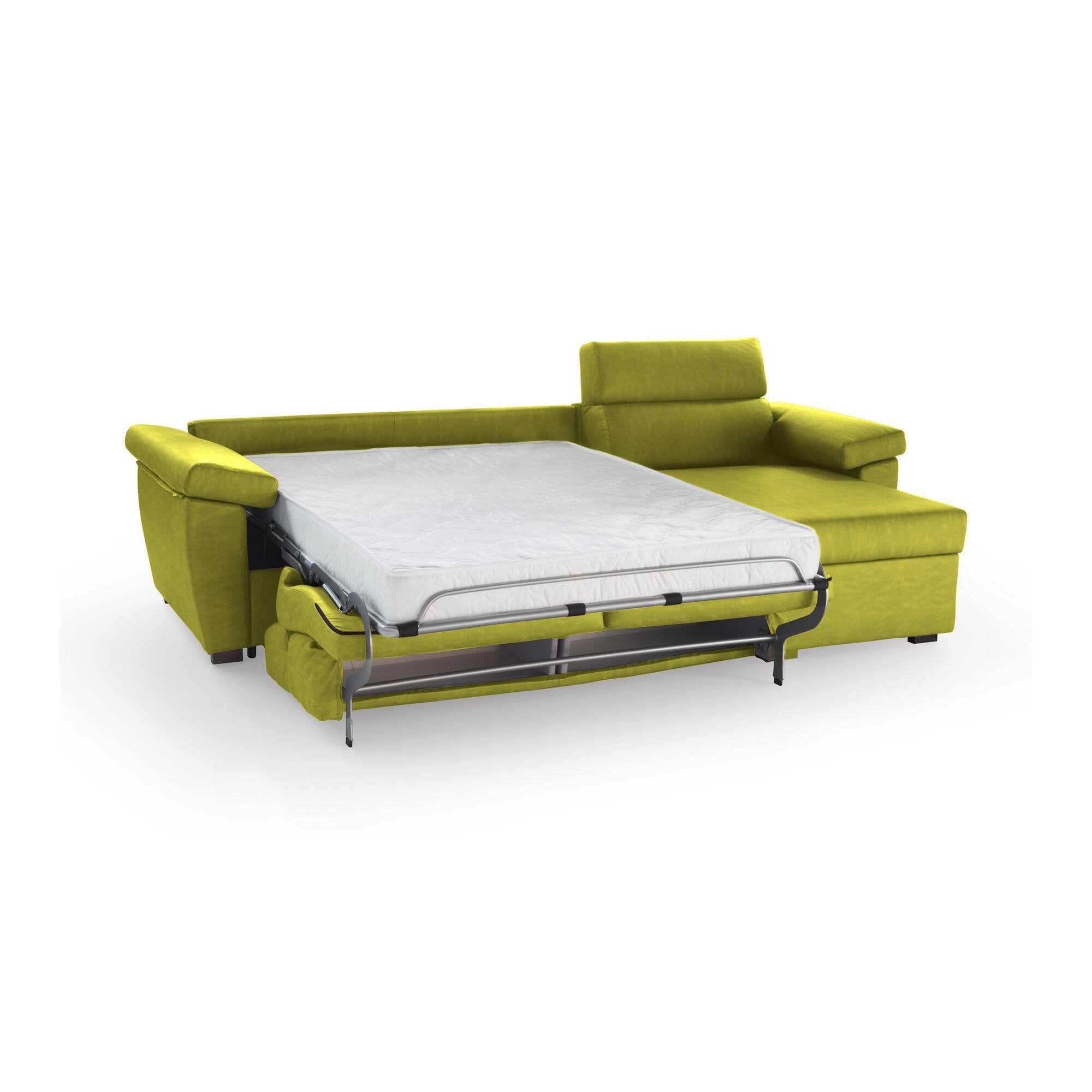 Divano letto con penisola Priverno, Sofà angolare trasformabile per salotto, imbottito, sfoderabile, Qualità 100% Made in Italy, 285x160 h100 cm, Verde