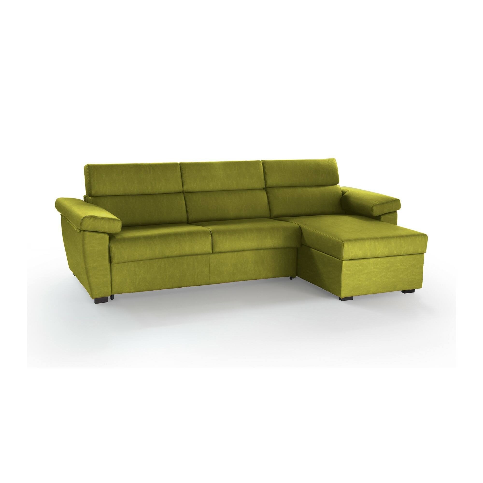 Divano letto con penisola Priverno, Sofà angolare trasformabile per salotto, imbottito, sfoderabile, Qualità 100% Made in Italy, 285x160 h100 cm, Verde
