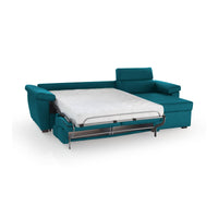 Divano letto con penisola Priverno, Sofà angolare trasformabile per salotto, imbottito, sfoderabile, 100% Made in Italy, 285x160 h100 cm, Azzurro