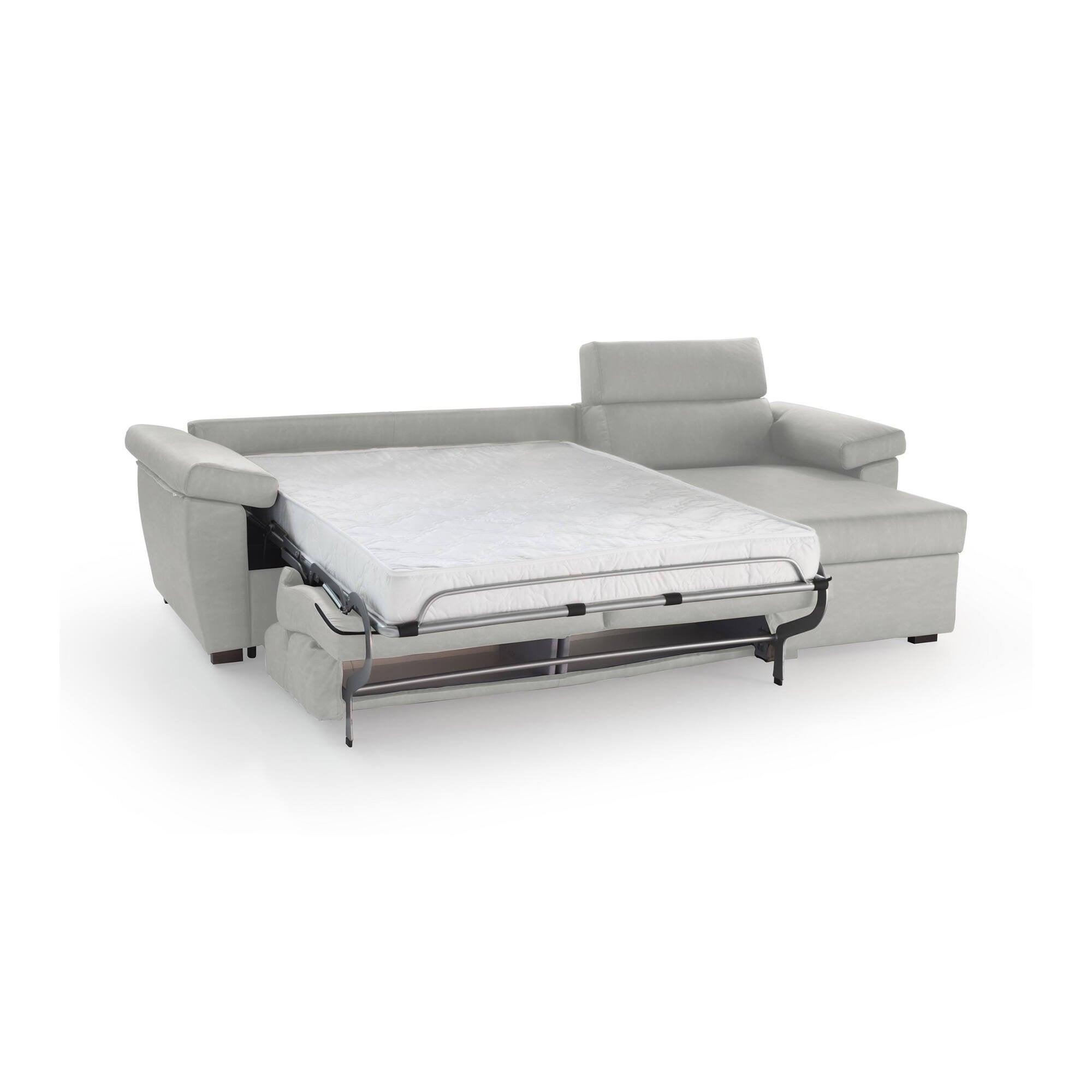 Divano letto con penisola Priverno, Sofà angolare trasformabile per salotto, imbottito, sfoderabile, 100% Made in Italy, 285x160 h100 cm, Grigio chiaro