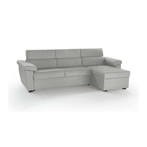 Divano letto con penisola Priverno, Sofà angolare trasformabile per salotto, imbottito, sfoderabile, 100% Made in Italy, 285x160 h100 cm, Grigio chiaro