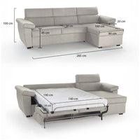 Divano letto con penisola Tolle, Sofà angolare trasformabile per salotto, imbottito, sfoderabile, 100% Made in Italy, 285x160 h100 cm, Beige