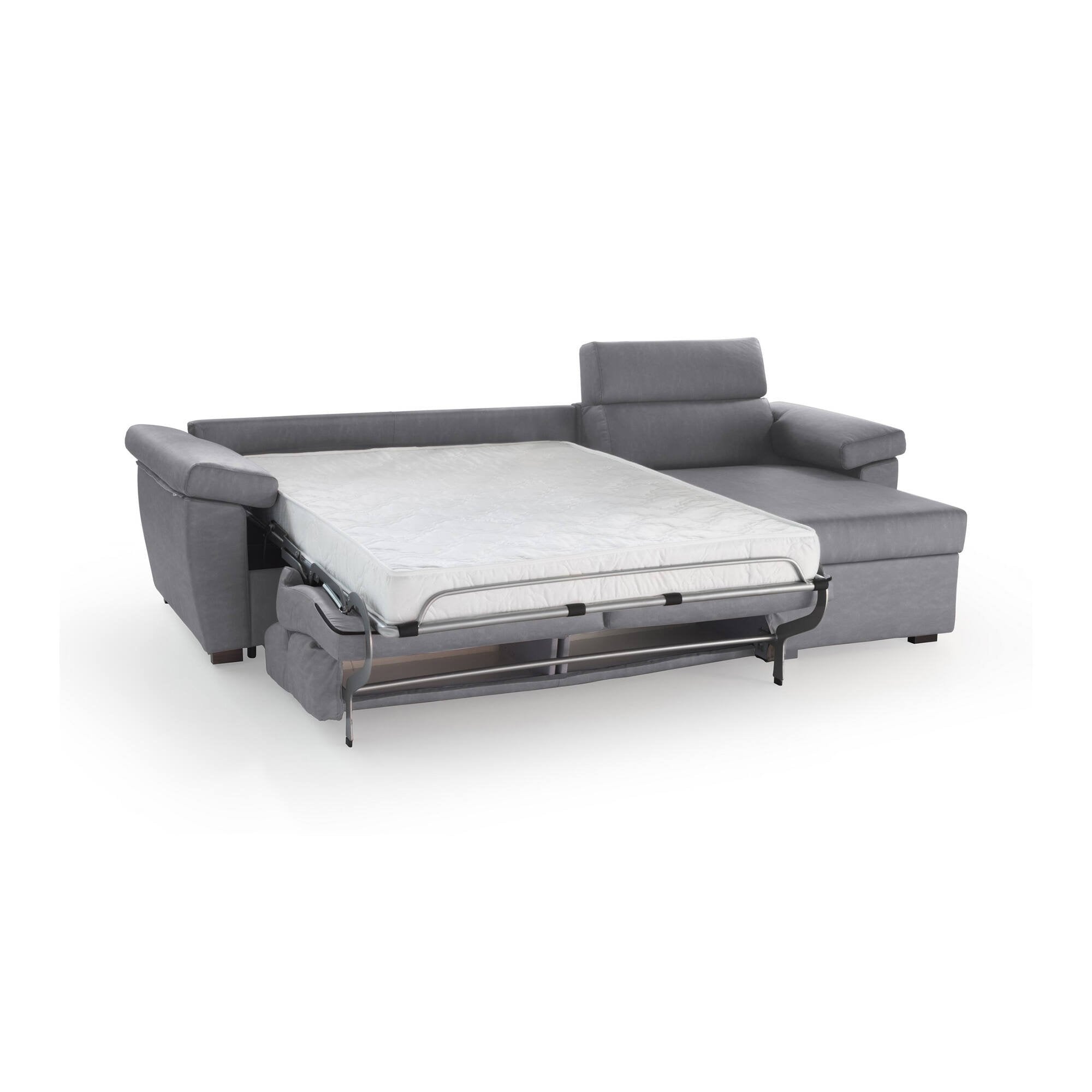 Divano letto con penisola Tolle, Sofà angolare trasformabile per salotto, imbottito, sfoderabile, 100% Made in Italy, 285x160 h100 cm, Grigio