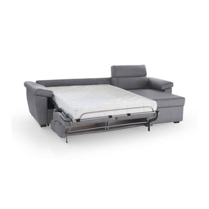 Divano letto con penisola Tolle, Sofà angolare trasformabile per salotto, imbottito, sfoderabile, 100% Made in Italy, 285x160 h100 cm, Grigio