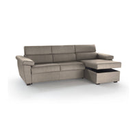 Divano letto con penisola Tolle, Sofà angolare trasformabile per salotto, imbottito, sfoderabile, 100% Made in Italy, 285x160 h100 cm, Tortora