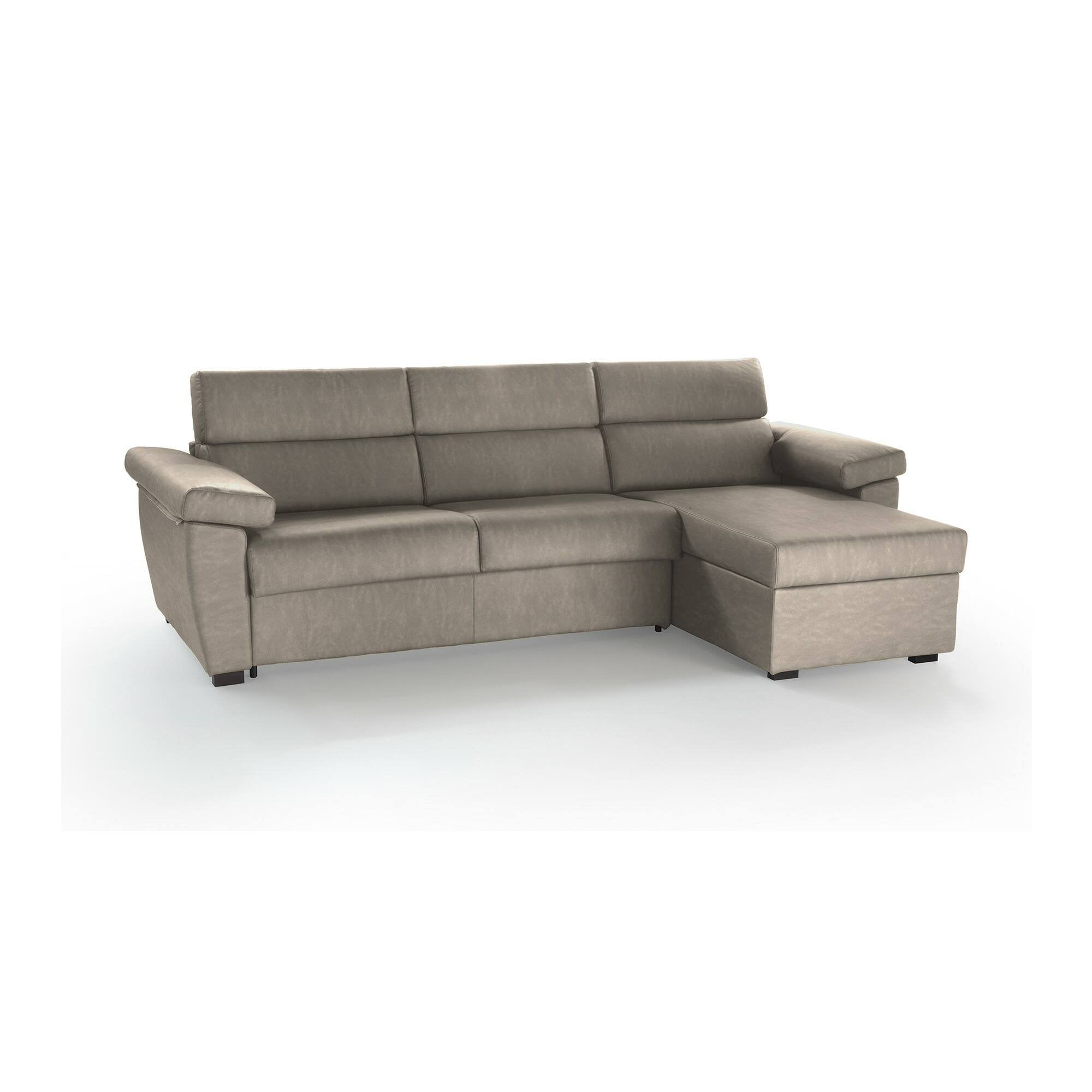 Divano letto con penisola Tolle, Sofà angolare trasformabile per salotto, imbottito, sfoderabile, 100% Made in Italy, 285x160 h100 cm, Tortora