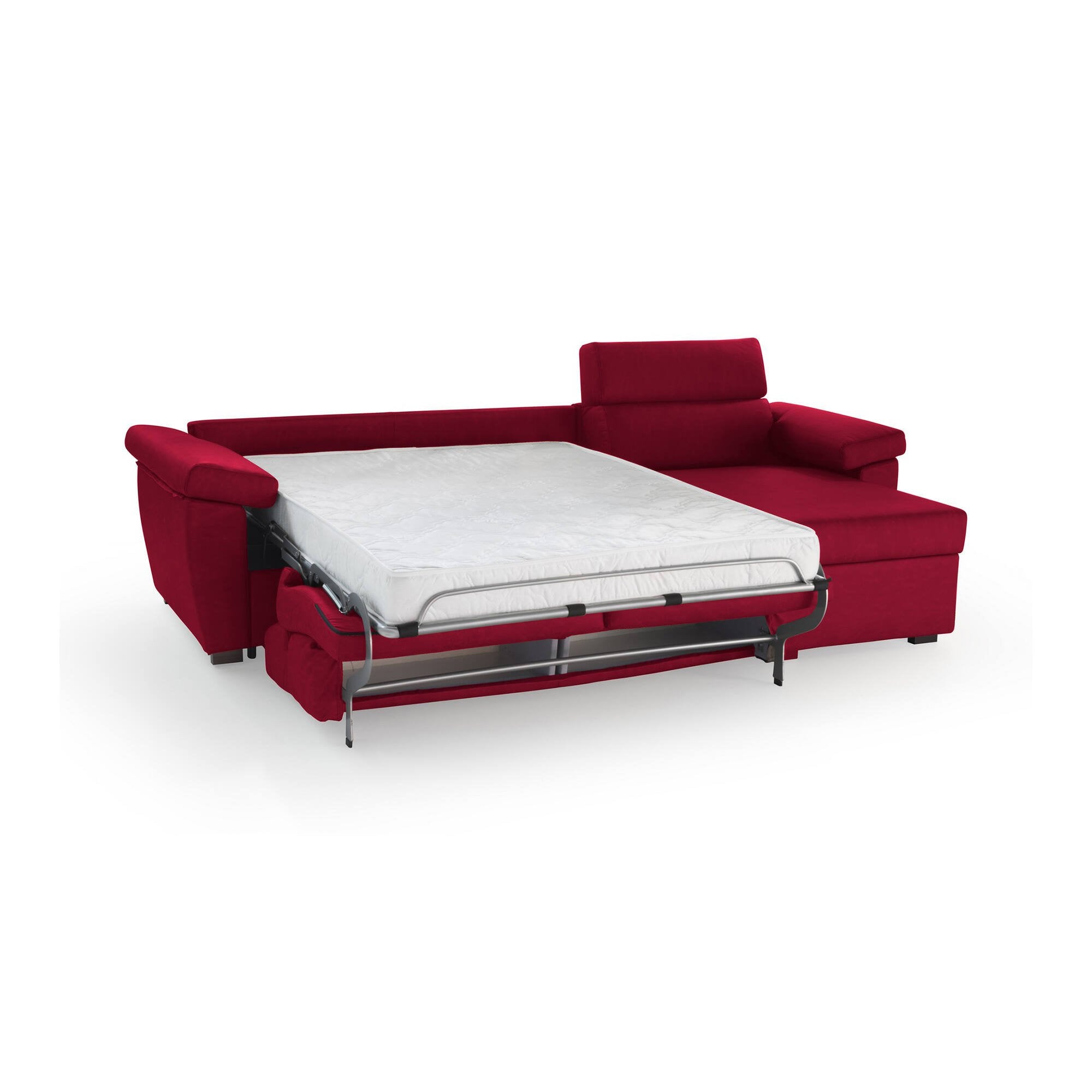 Divano letto con penisola Tolle, Sofà angolare trasformabile per salotto, imbottito, sfoderabile, 100% Made in Italy, 285x160 h100 cm, Rosso