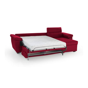 Divano letto con penisola Tolle, Sofà angolare trasformabile per salotto, imbottito, sfoderabile, 100% Made in Italy, 285x160 h100 cm, Rosso