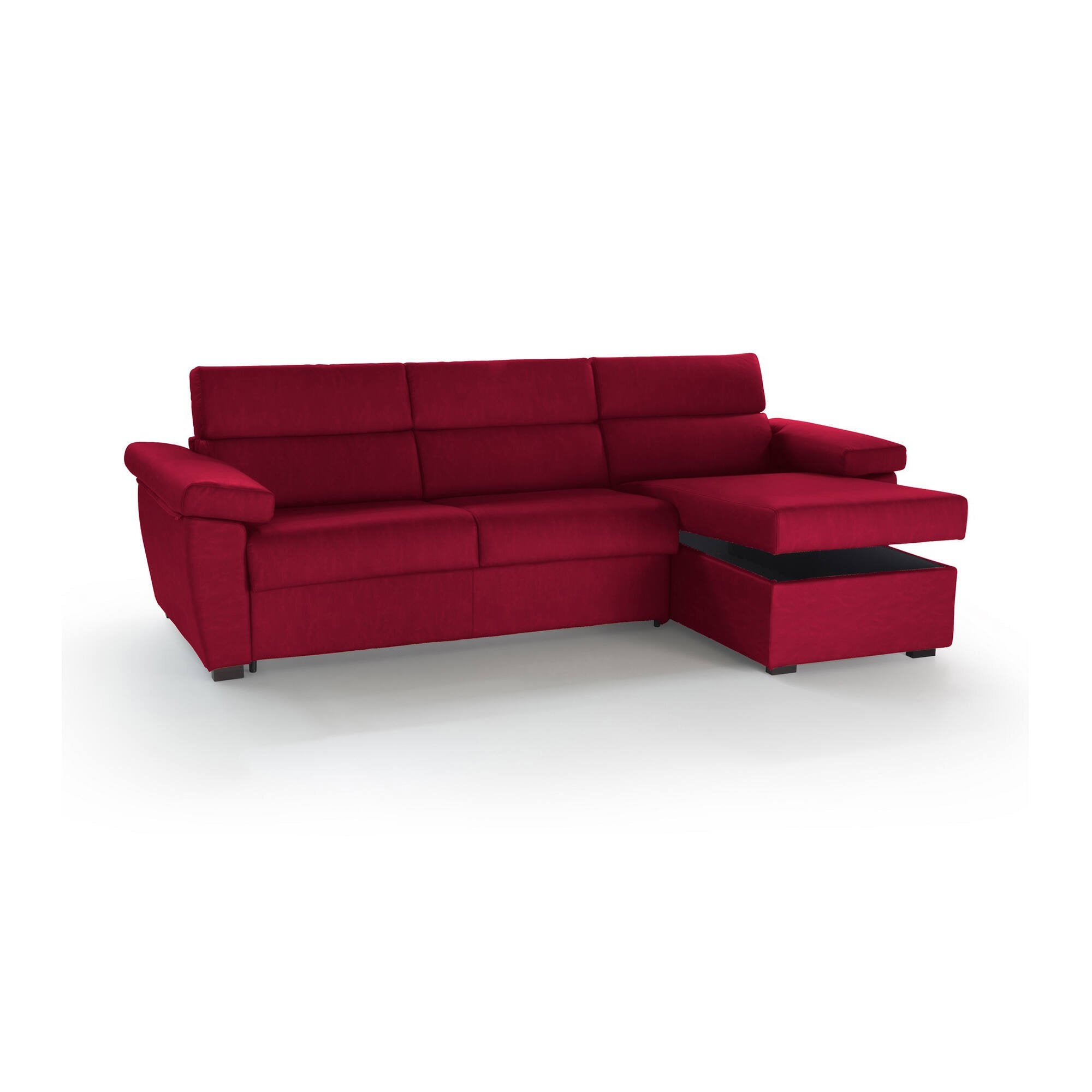Divano letto con penisola Tolle, Sofà angolare trasformabile per salotto, imbottito, sfoderabile, 100% Made in Italy, 285x160 h100 cm, Rosso