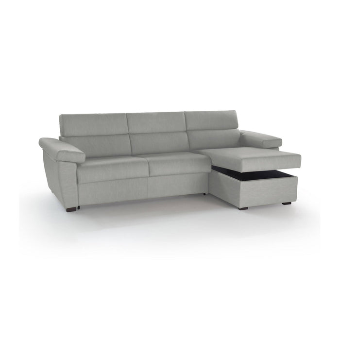 Divano letto con penisola Tolle, Sofà angolare trasformabile per salotto, imbottito, sfoderabile, 100% Made in Italy, 285x160 h100 cm, Grigio chiaro