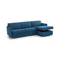 Divano letto con penisola Scordia, Sofà angolare trasformabile per salotto, imbottito, sfoderabile, Qualità 100% Made in Italy, 260x160 h90 cm, Blu
