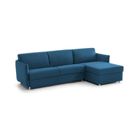 Divano letto con penisola Scordia, Sofà angolare trasformabile per salotto, imbottito, sfoderabile, Qualità 100% Made in Italy, 260x160 h90 cm, Blu