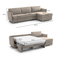Divano letto con penisola Scordia, Sofà angolare trasformabile per salotto, imbottito, sfoderabile, Qualità 100% Made in Italy, 260x160 h90 cm, Tortora