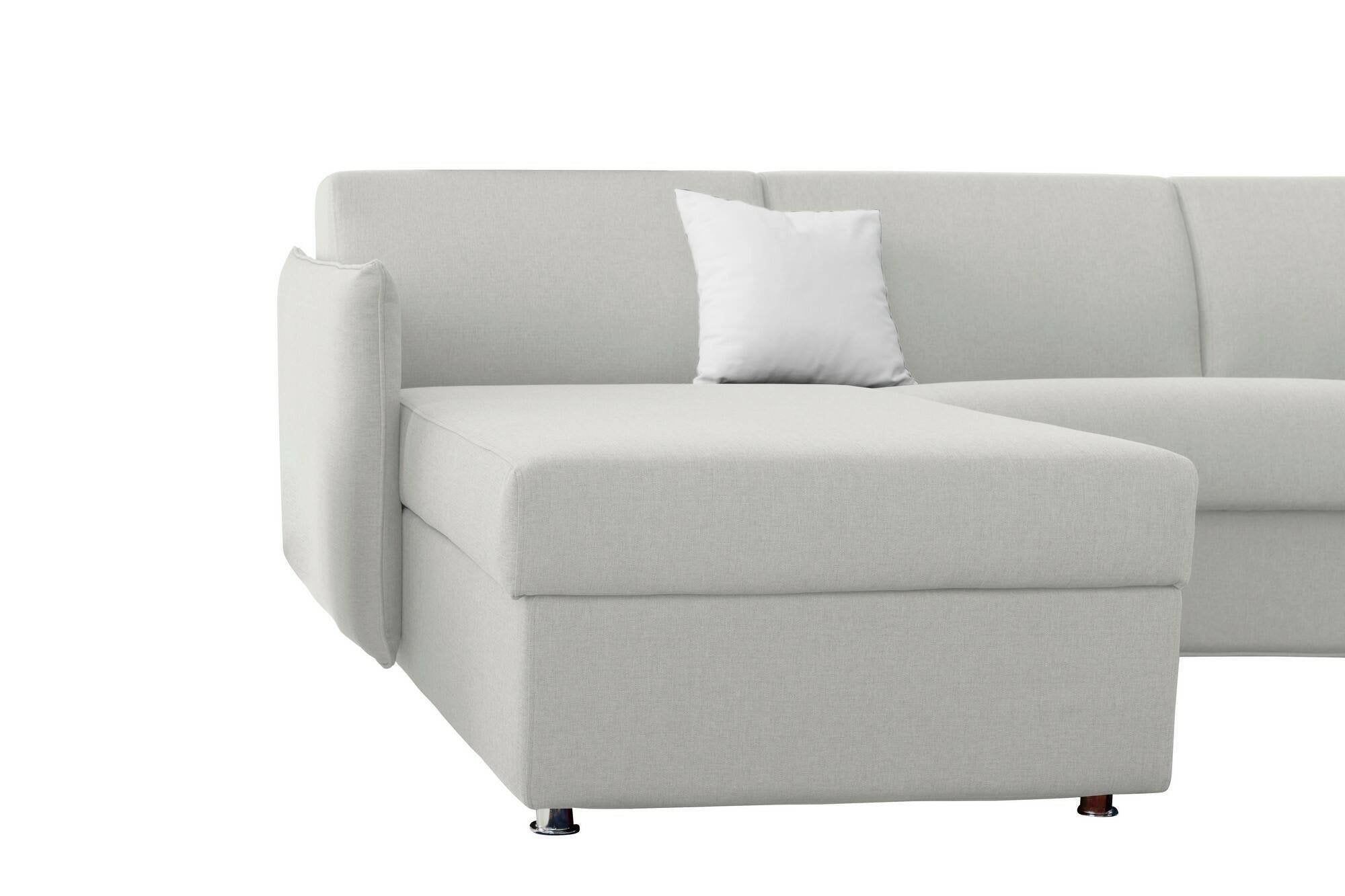 Divano letto con penisola Scordia, Sofà angolare trasformabile per salotto, imbottito, sfoderabile, 100% Made in Italy, 260x160 h90 cm, Grigio chiaro