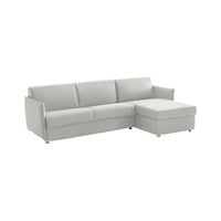 Divano letto con penisola Scordia, Sofà angolare trasformabile per salotto, imbottito, sfoderabile, 100% Made in Italy, 260x160 h90 cm, Grigio chiaro