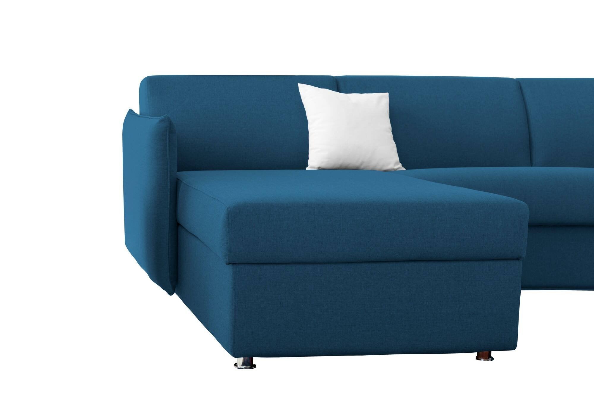Divano letto con penisola Sumirago, Sofà angolare trasformabile per salotto, imbottito, sfoderabile, Qualità 100% Made in Italy, 260x160 h90 cm, Blu