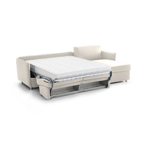 Divano letto con penisola Sumirago, Sofà angolare trasformabile per salotto, imbottito, sfoderabile, Qualità 100% Made in Italy, 260x160 h90 cm, Beige