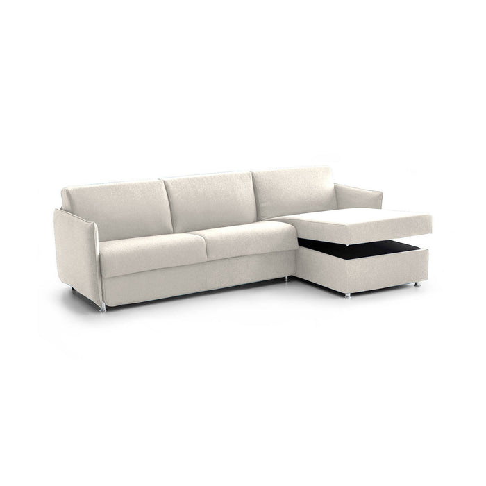 Divano letto con penisola Sumirago, Sofà angolare trasformabile per salotto, imbottito, sfoderabile, Qualità 100% Made in Italy, 260x160 h90 cm, Beige