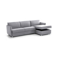 Divano letto con penisola Sumirago, Sofà angolare trasformabile per salotto, imbottito, sfoderabile, 100% Made in Italy, 260x160 h90 cm, Grigio