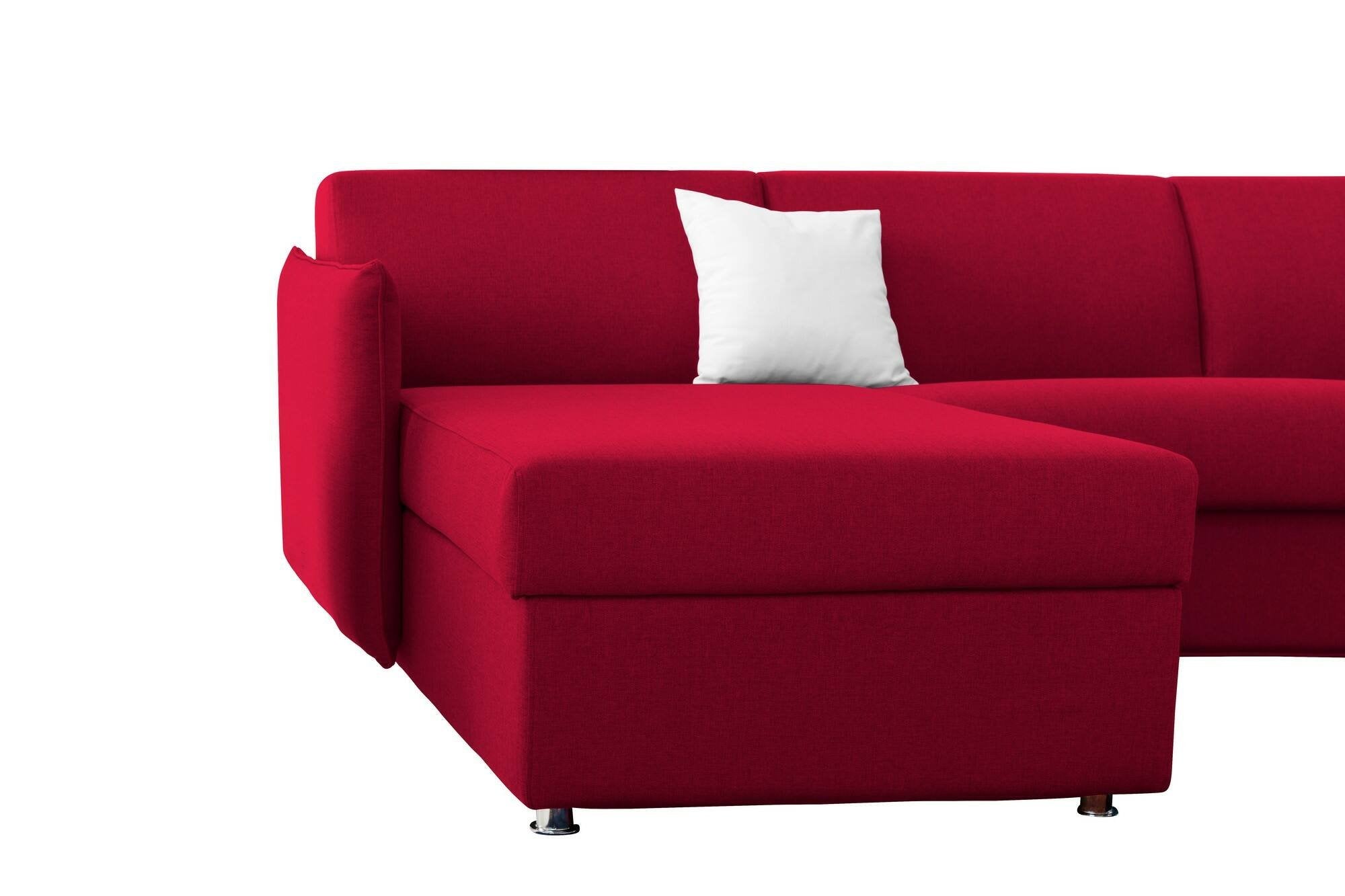 Divano letto con penisola Sumirago, Sofà angolare trasformabile per salotto, imbottito, sfoderabile, Qualità 100% Made in Italy, 260x160 h90 cm, Rosso