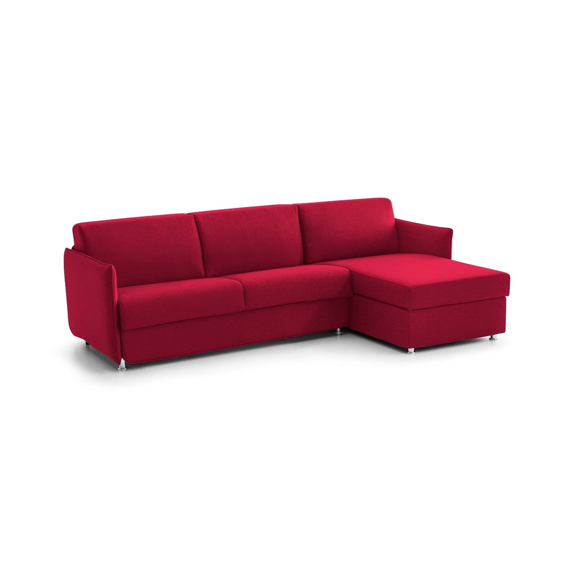 Divano letto con penisola Sumirago, Sofà angolare trasformabile per salotto, imbottito, sfoderabile, Qualità 100% Made in Italy, 260x160 h90 cm, Rosso