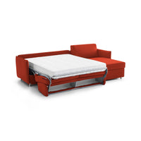 Divano letto con penisola Sumirago, Sofà angolare trasformabile per salotto, imbottito, sfoderabile, 100% Made in Italy, 260x160 h90 cm, Arancione