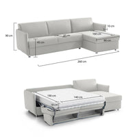 Divano letto con penisola Sumirago, Sofà angolare trasformabile per salotto, imbottito, sfoderabile, 100% Made in Italy, 260x160 h90 cm, Grigio chiaro