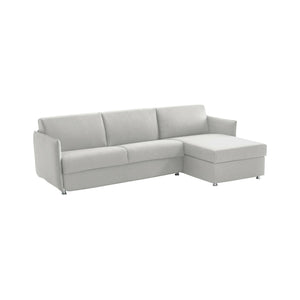 Divano letto con penisola Sumirago, Sofà angolare trasformabile per salotto, imbottito, sfoderabile, 100% Made in Italy, 260x160 h90 cm, Grigio chiaro