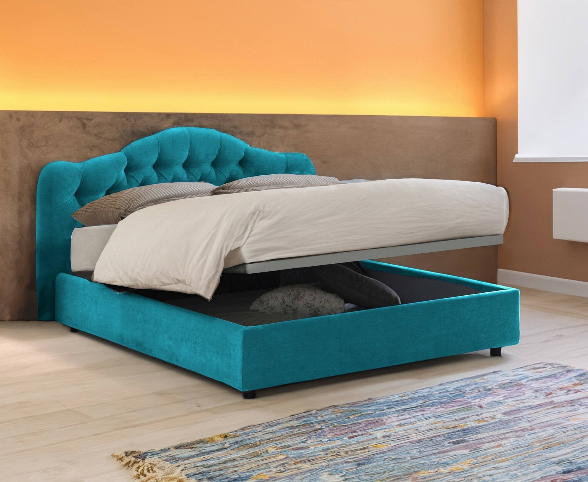 Allik, Letto Matrimoniale Materasso Incluso Made in Italy, Azzurro