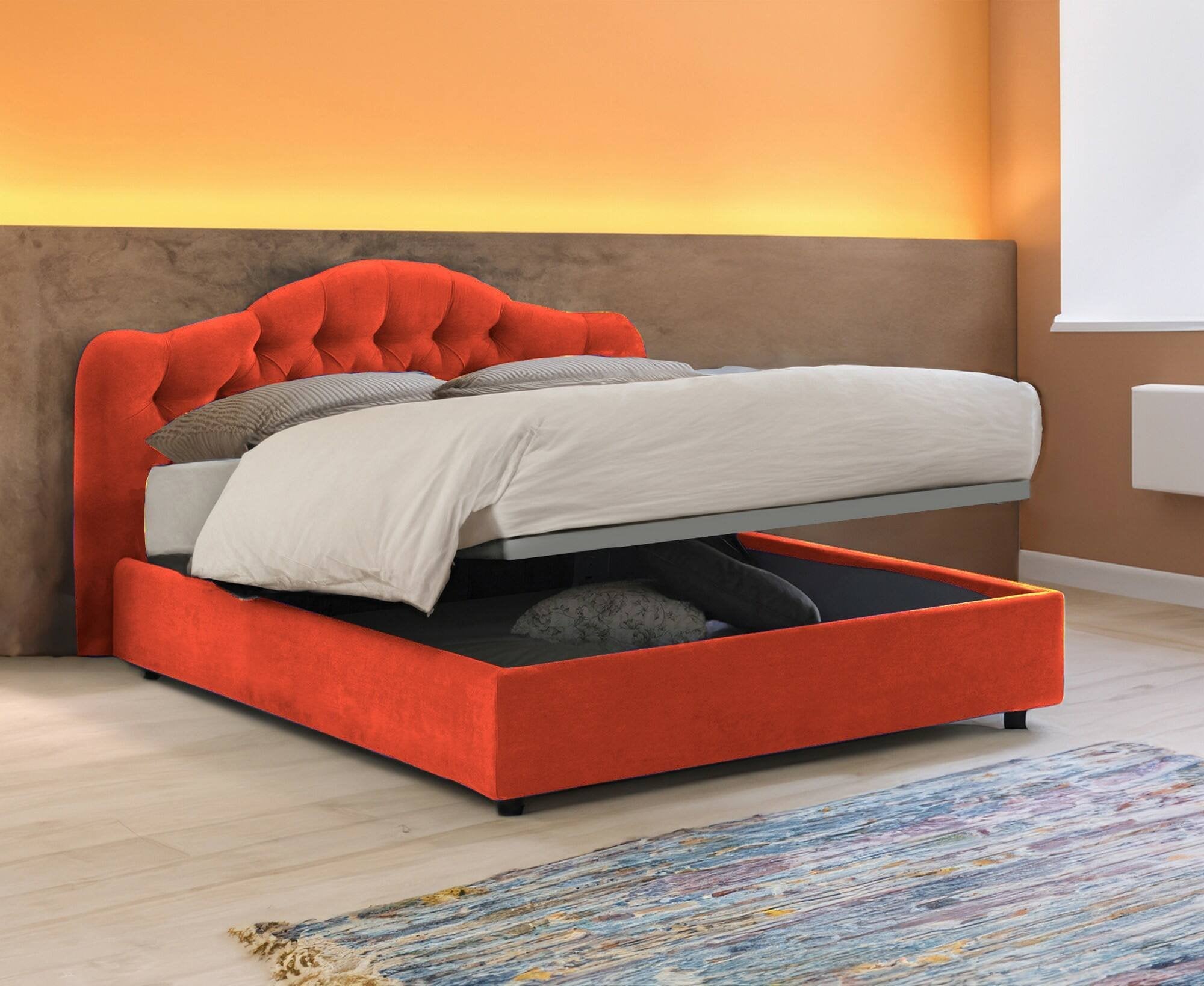 Arex, Letto Matrimoniale Sfoderabile Made in Italy, Arancione