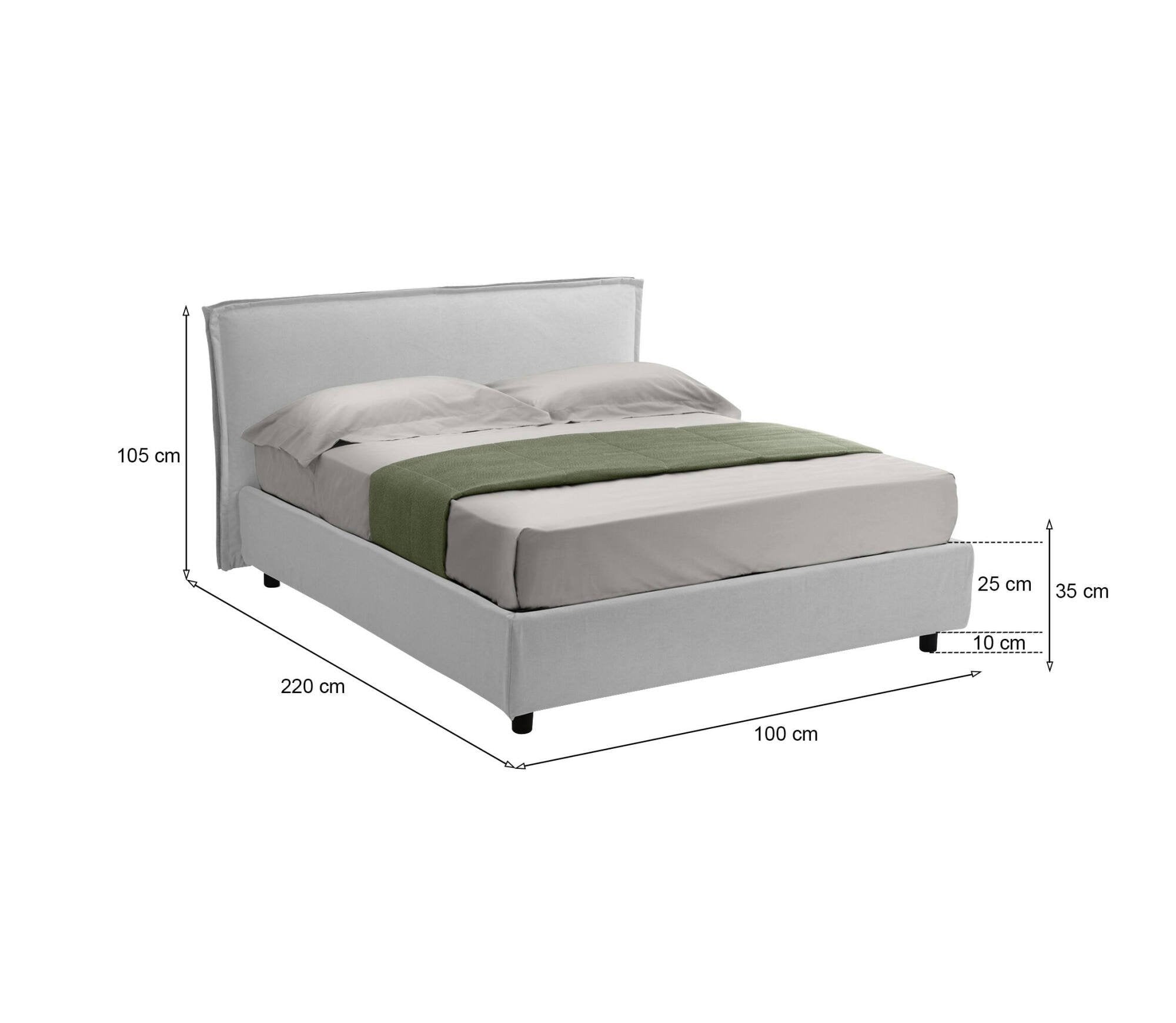 Bruino, Letto Singolo Sfoderabile Made in Italy, Bianco