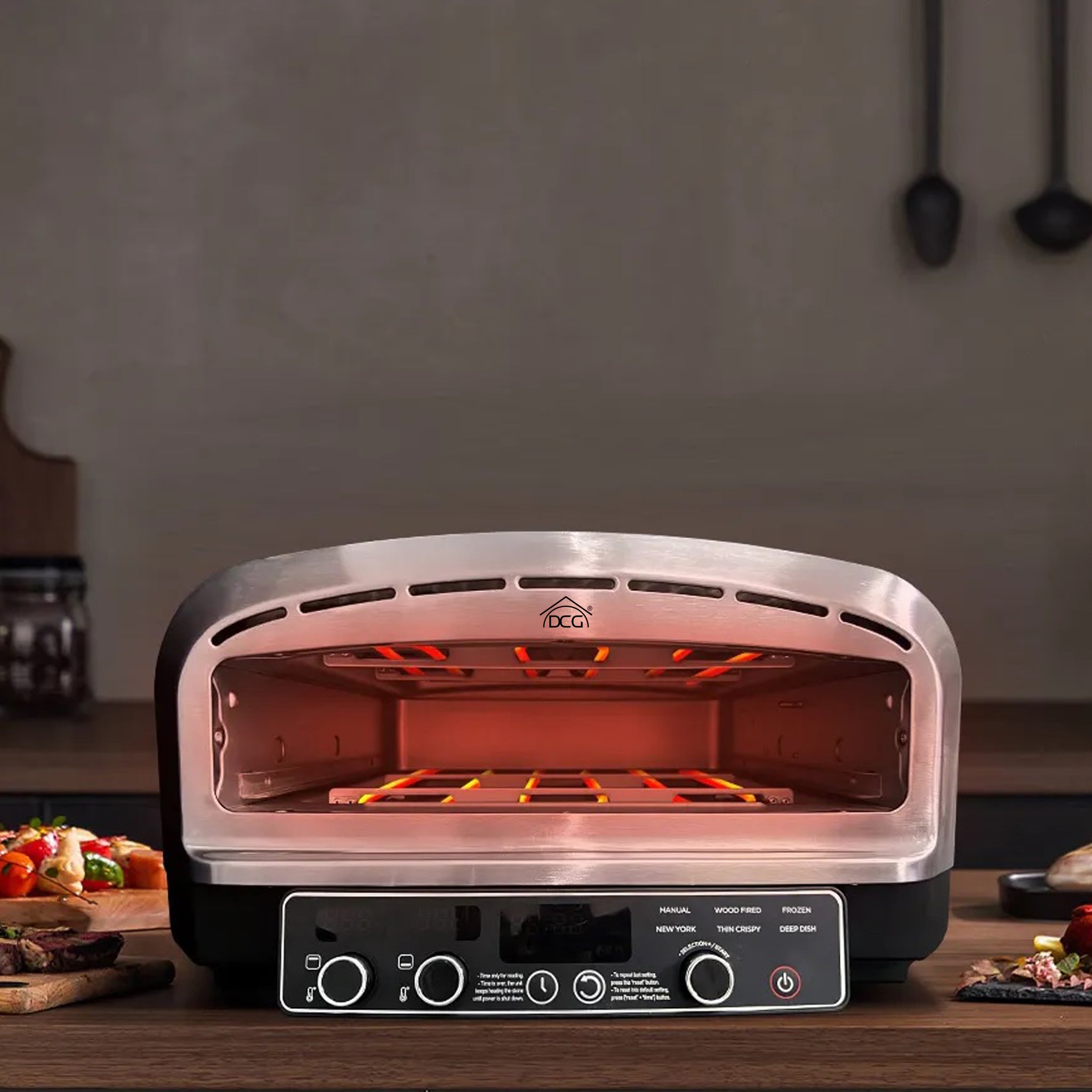 Forno Pizza XXL Professionale, Cuoce in 2 minuti, scalda fino a 450Â°, Piano cottura in pietra refrattaria da 37x37 cm rimovibile, 2200w