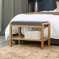 Panca Scarpiera Con Ripiano Porta Scarpe In Legno Di Bambù e Cuscino in Tessuto