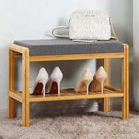 Panca Scarpiera Con Ripiano Porta Scarpe In Legno Di Bambù e Cuscino in Tessuto