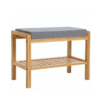 Panca Scarpiera Con Ripiano Porta Scarpe In Legno Di Bambù e Cuscino in Tessuto