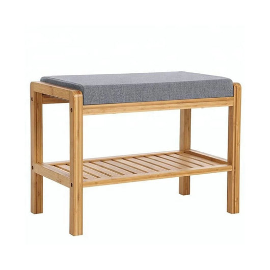 Panca Scarpiera Con Ripiano Porta Scarpe In Legno Di Bambù e Cuscino in Tessuto