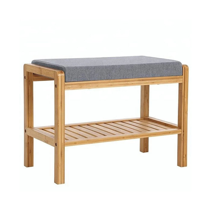 Panca Scarpiera Con Ripiano Porta Scarpe In Legno Di Bambù e Cuscino in Tessuto