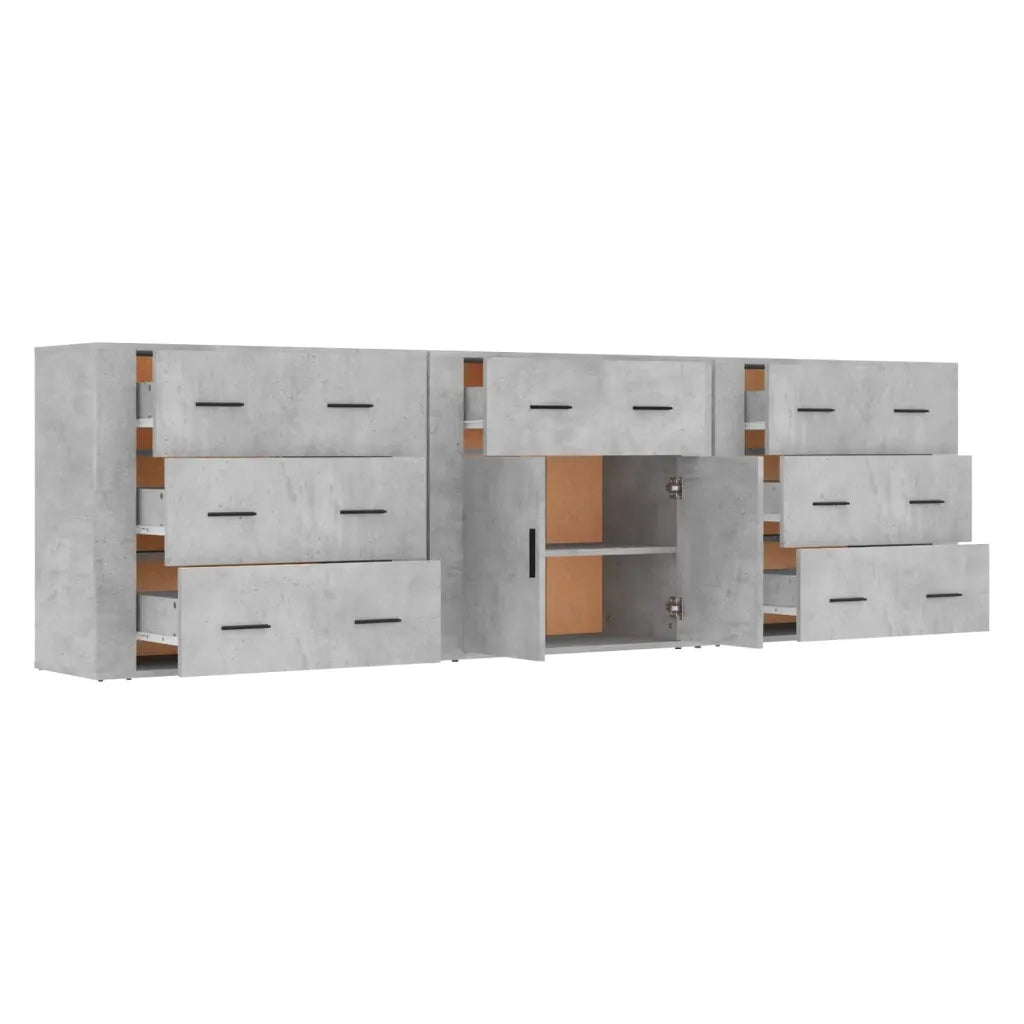 Credenze 3 pz | Madia | Buffet da pranzo | Armadio da pranzo Grigio Cemento in Legno Multistrato