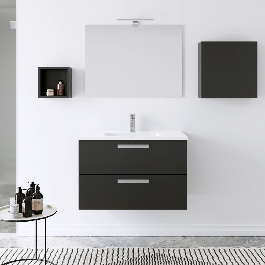 Mobile da bagno sospeso 100cm antracite lucido con lavabo e specchio | Jasper