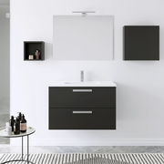 Mobile da bagno sospeso 100cm antracite lucido con lavabo e specchio | Jasper